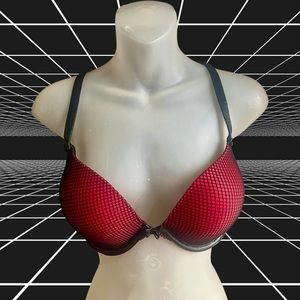 Sexy Goth Red & Black Fishnet Bra Sz 36C